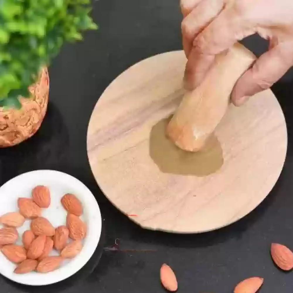 RSINC Sandelholz Reibstein und Rollbrett Chandan Chakla zur Pastenzubereitung | Traditioneller Nudelholz & Brett  (Braun, 1 Stück)