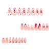 Sweet strawberry pink wearing nail hot-selling short almond nail French pearl bow manicure fake nail piece