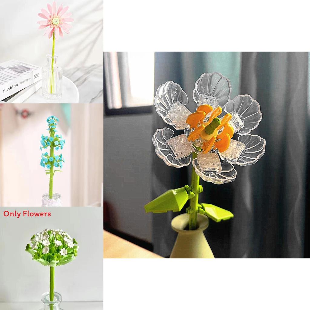 Wspaniały Przezroczysty Zestaw Klocków do Budowy Kwiatu Lotosu do Samodzielnego Układania Kompozycji Kwiatowych i na Prezenty