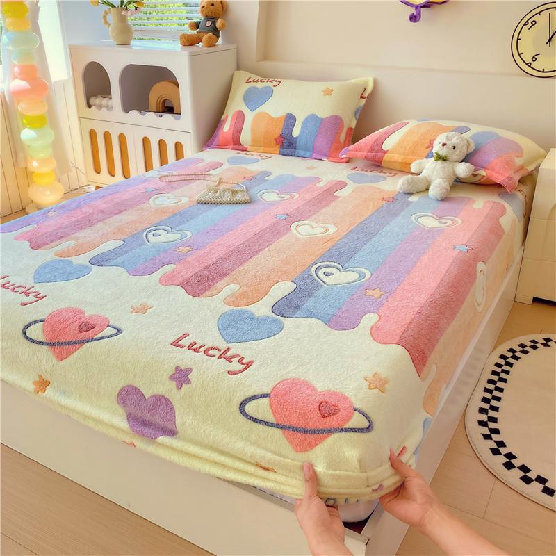 1pc Warm Bed Sheets for Winter Thick Flannel Fleece Fitted Bed Sheets Reactive Printed Drap De Lit Single/Queen/King Drap Housse