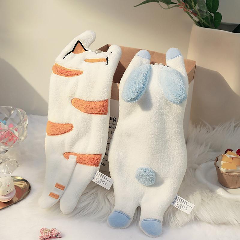 Cute Cat Rabbit Elephant Hanging Towel Kitchen Hand Towel Bathroom Soft Absorbent Handkerchief Wipe Towel Cartoon Kids Towels