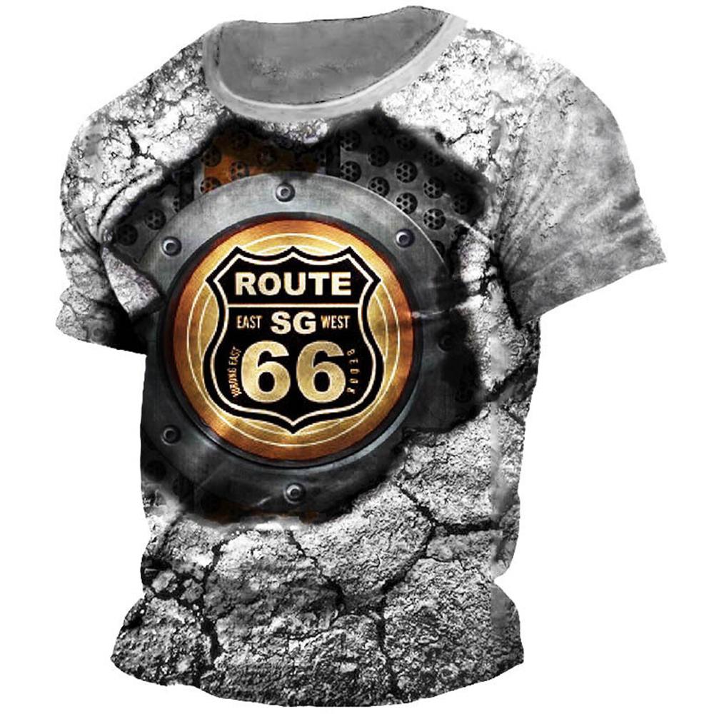Summer T-Shirt Men Vintage Print 3D American Route 66 T Shirt Short Sleeve Tee Tops Oversized Shirt Loose Male Clothing