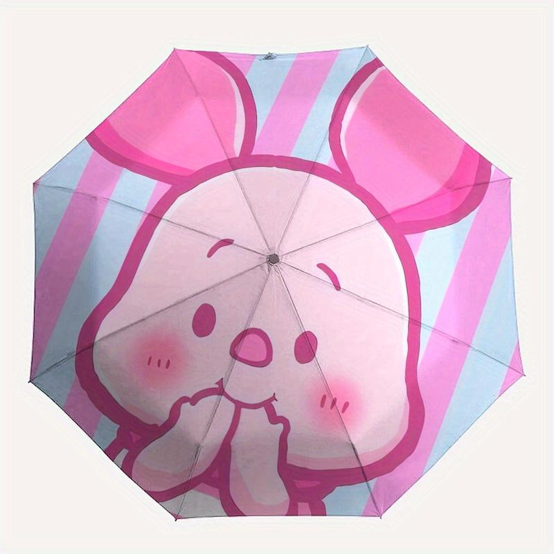 Piglet,Butterfly Theme Automatic Compact Folding Cute Umbrella - Portable and Durable, 8-Bone Iron Umbrella for All Weather0707097