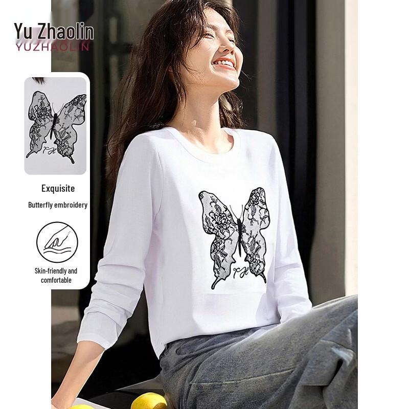 Yu Zhaolin Women s Lace Butterfly Embroidered Long Sleeve T-Shirt Y43T243 XL