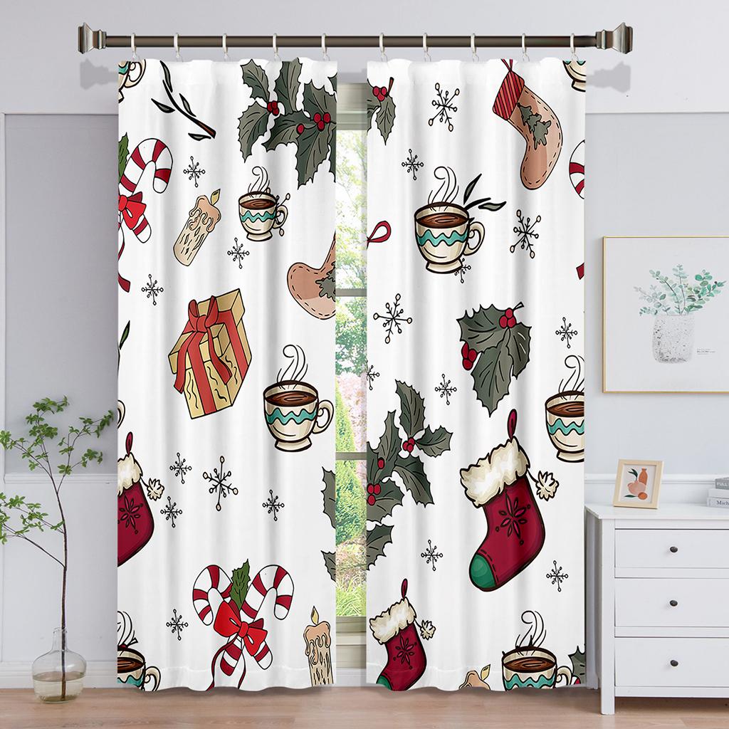 Cartoon Santa Claus Merry Christmas Red Green Window Curtains For Kids Bedroom Living Room Bathroom Kicthen Door Hall Home Decor