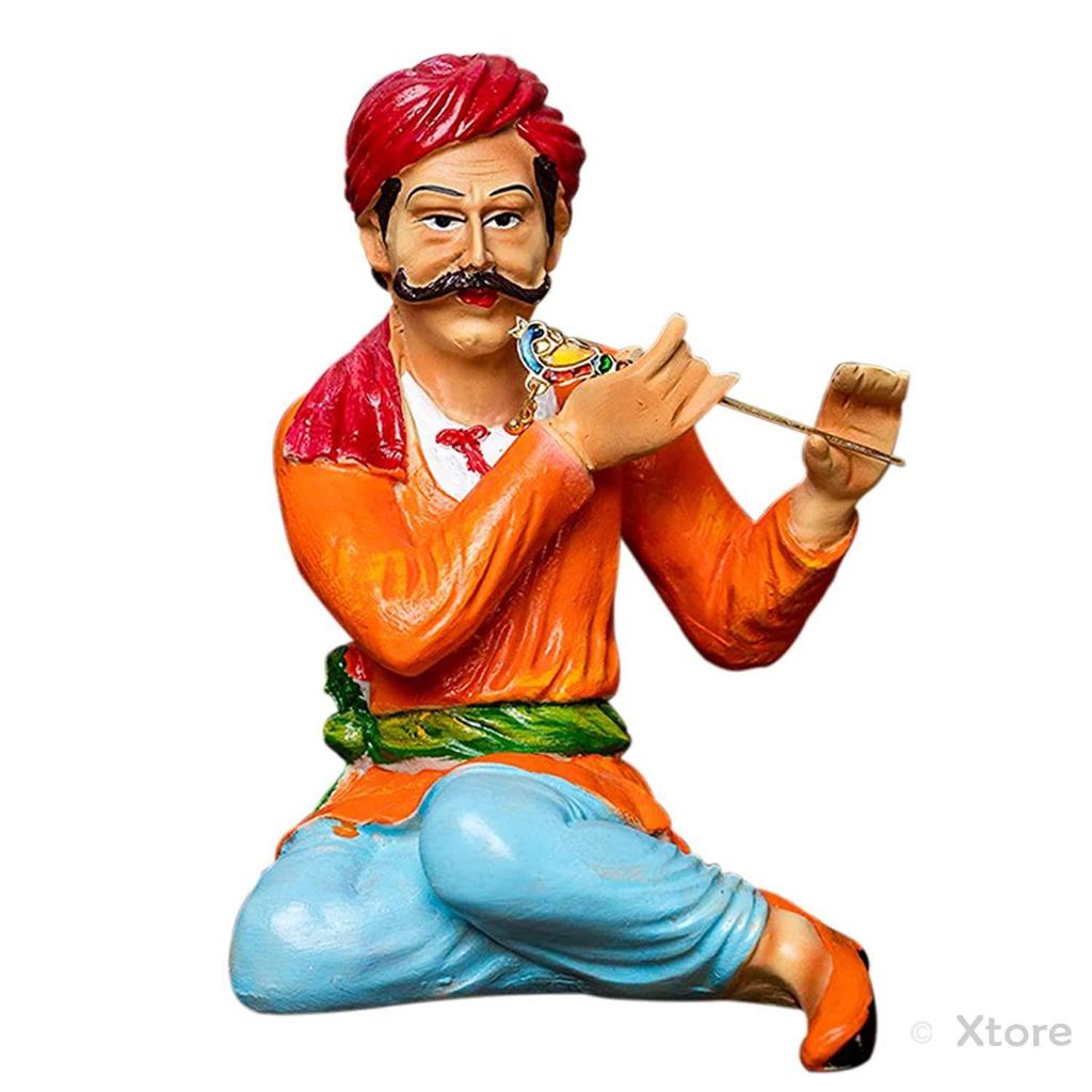 Dekorative Harz-Showpiece eines traditionellen musizierenden Paares aus Rajasthan für die Heimdekoration (2er-Pack, Mehrfarbig)