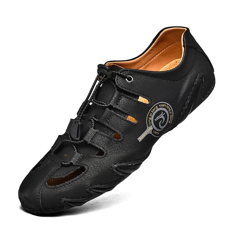 

Large size beach sandals hole shoes men s shoe leather 2021 summer breathable trend hollow casual leather shoes 38