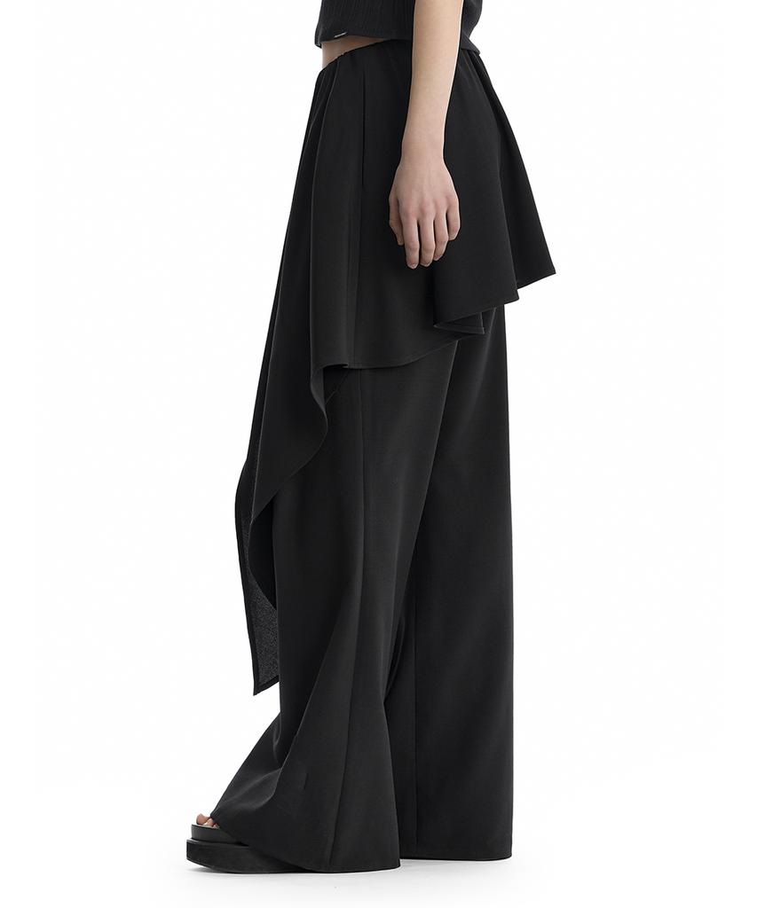 Teulimingbeodeu Layered Skirt Bootcut Trousers [ Black ]