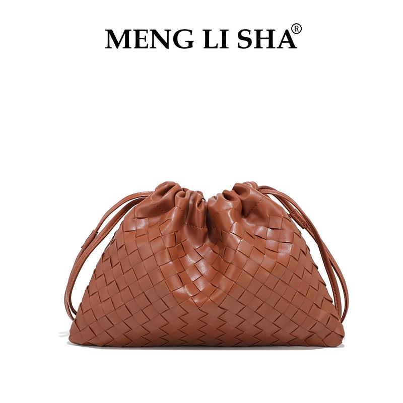 

New Retro Handbag, Women s Handmade Woven Bag, Pleated Drawstring, Hand-held Cloud Bag, Underarm Single Shoulder Small Square Bag коричневий