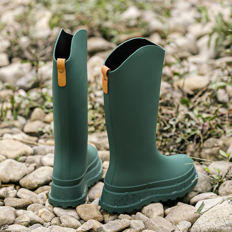 Women's Rain Shoes: Suitable for Outdoor Wear, Adult High-cylinder Water Shoes, Thick-soled, Waterproof with Cuffed Open 2025