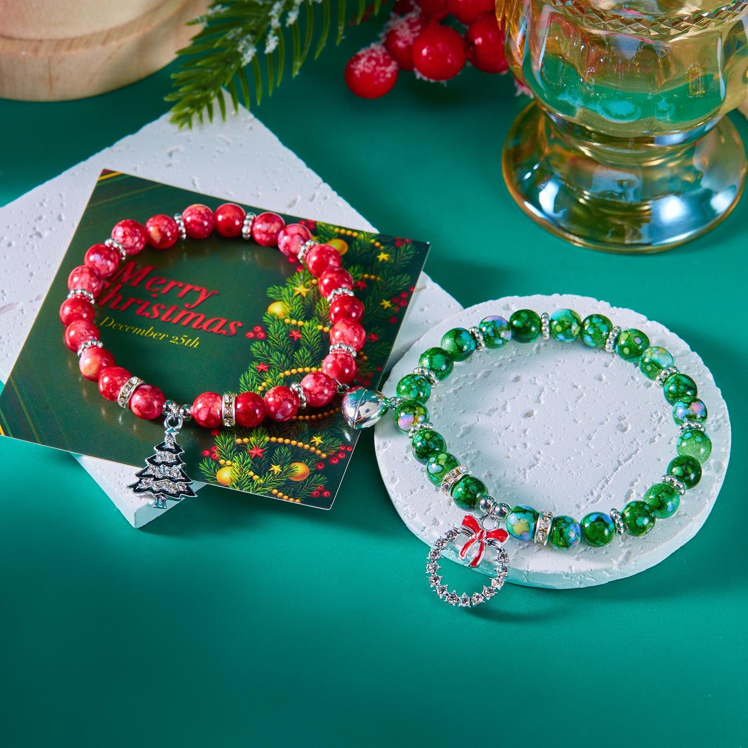 

Рождественские украшения, новый Санта-Клаус венок цветок бусина магнитный браслет для пары красный/зелёный