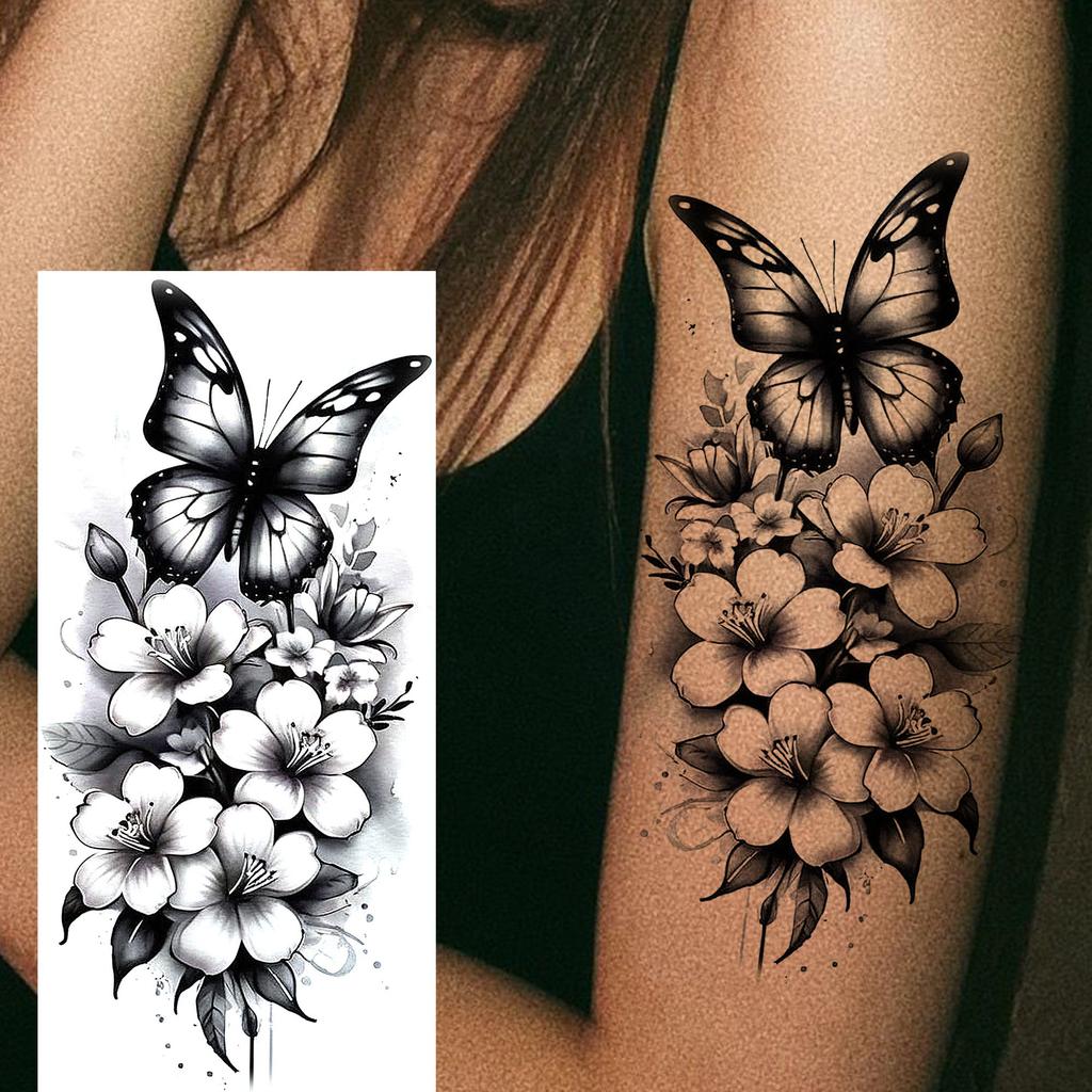 1 Sheet Sexy Butterfly Sunflower Plum Temporary Tattoos For Women Girls Waist Breast Arm Forearm Flower Fake Temp Tattoo Sleeve