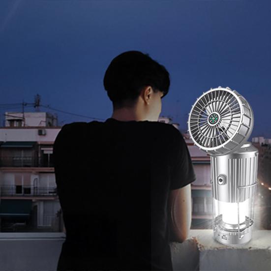 5-in-1 Portable LED Camping Lantern with Fan Bluetooth-compatible Speaker Solar Powered USB Rechargeable Emergency Hanging Light