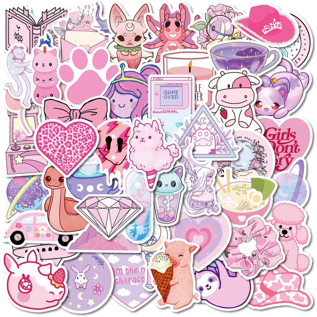 50 Purple And Pink Mixed And Matched Waterproof Decorative Stickers Diy Laptop Tablet Phone Case Water Cup