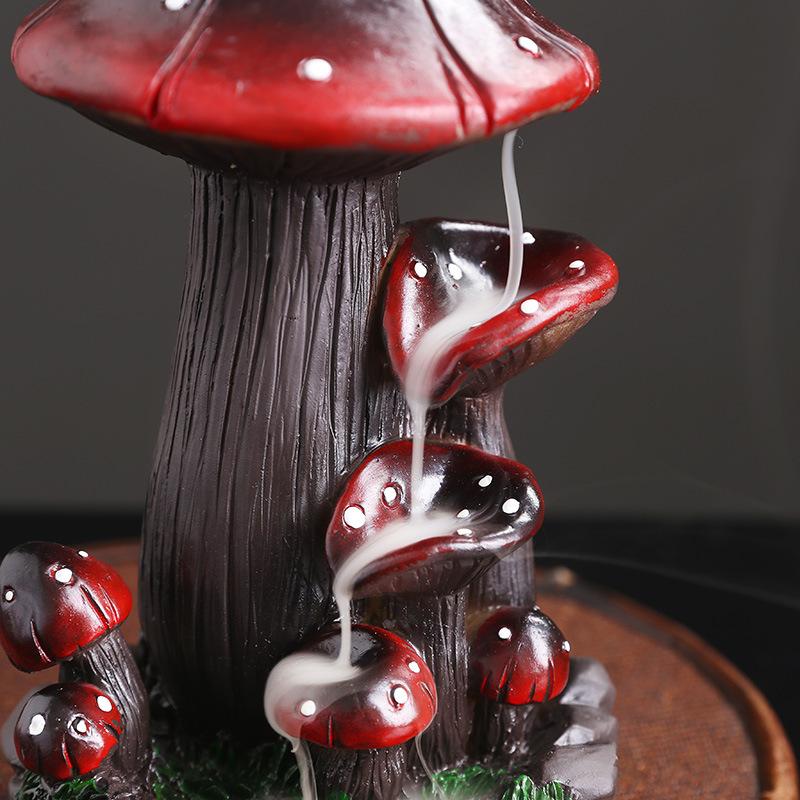 1pc, Resin Handicraft Mushroom Desktop Ornament Waterfall Backflow Incense Burner Handmade Censer Home Office Tea House Decorate