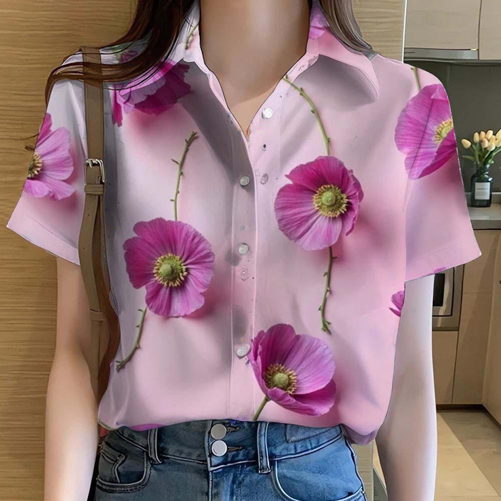 

Гавайские женские рубашки с коротким рукавом на пуговицах с цветочным принтом, повседневная пляжная рубашка, летняя новая цветочная блузка, женская одежда XL