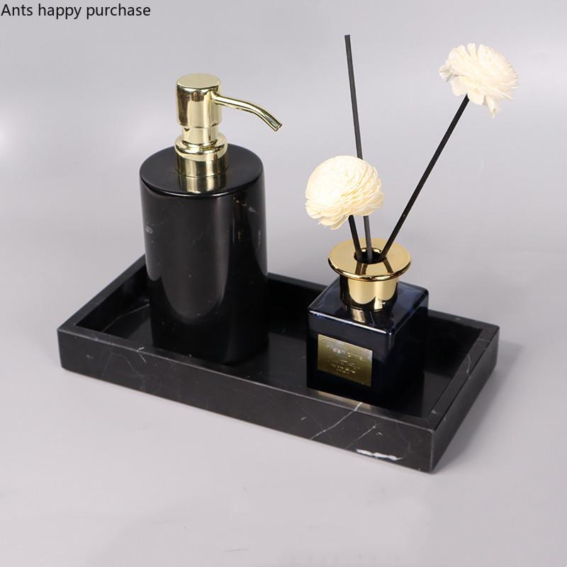 Marble Bathroom Supplies Home Bathroom 3 Piece Set Hand Sanitizer Bottle Round Lotion Bottle Storage Tray Aromatherapy Bottle