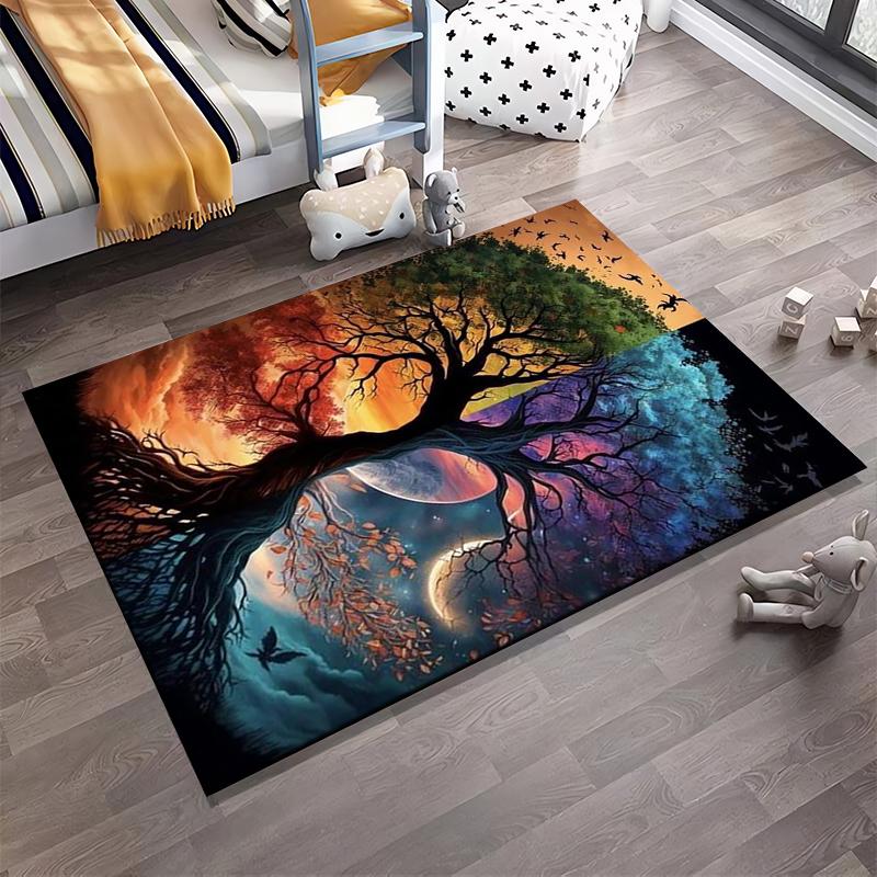 Day and Night Tree Art Rug Non-slip rug suitable for living room and bedroom sofas
