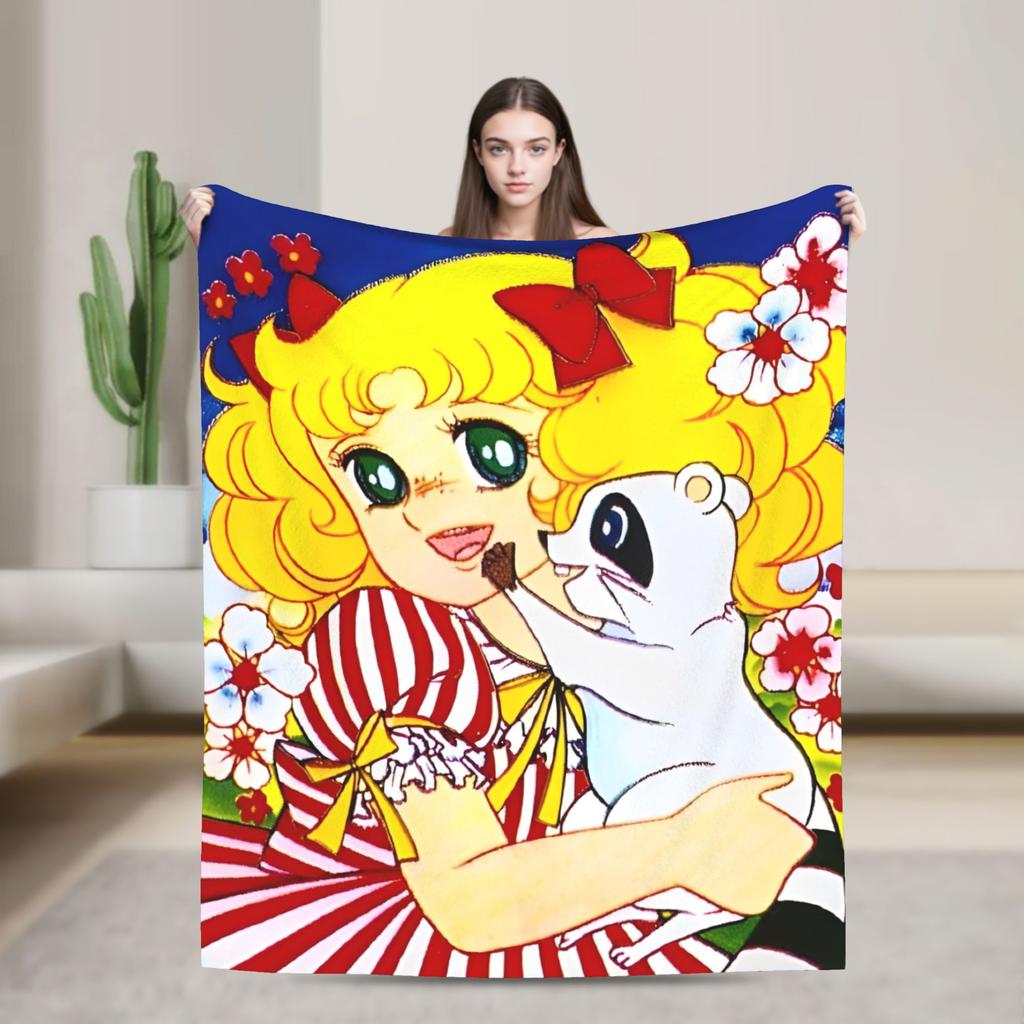 Candy Candy Cartoon Anime Blanket Flannel  Super Warm Throw Blanket for Outdoor Travel Bedspread