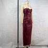 Sexy PU Leder Trägerkleid Damen Einfarbig Ärmellos Hüftbetont Hohe Taille Lange Kleider 2024 Herbst Neu Damenmode Vestidos