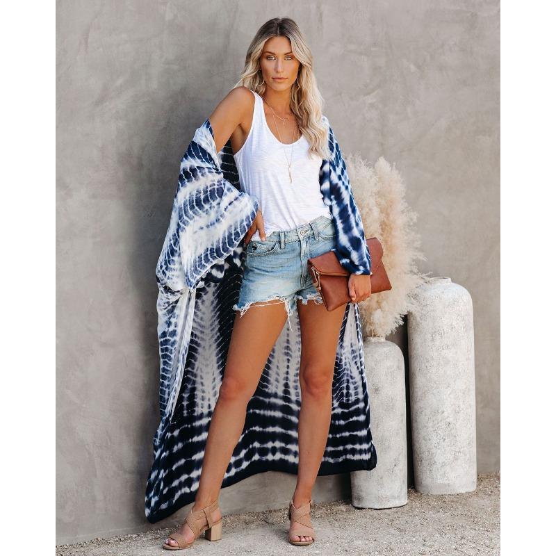 Women's Fashion Spring Fall Colour Block Print Long Sleeve Loose Waistline Casual Dresses