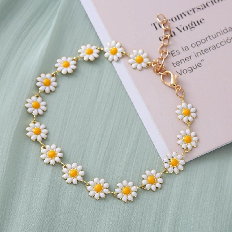 Painted Flower Choker Small Daisy Necklace Adjustable Clavicle Chain for Women Girls Handmade Bracelet Earrings Jewelry
