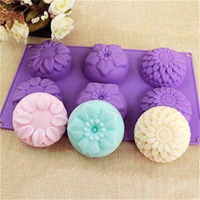 6 Cavity 3D Flower Shaped Silicone Soap Mold DIY Fondant Cake Form Soap Making Supplies Handmade Decorating Mould Kitchen Tools
