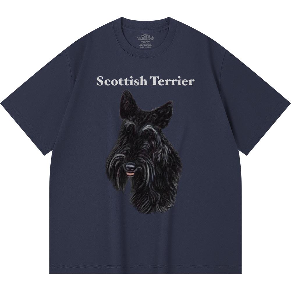 230GSM 100% Baumwoll-T-Shirt Schottischer Terrier Print T-Shirts Lustiger Harajuku-Stil Gekämmtes Baumwoll-T-Shirt
