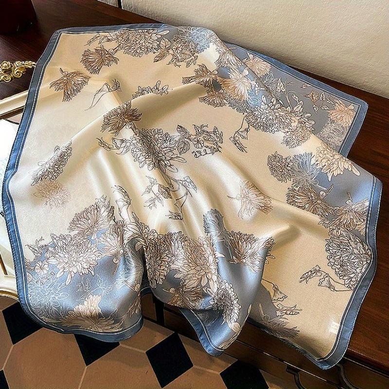 Luxury Floral Print 70Cm Square Silk Scarf Women Designer Scarves Bandana Foulard Shawl Hijab Echarpe Hairband Tie Ribbon