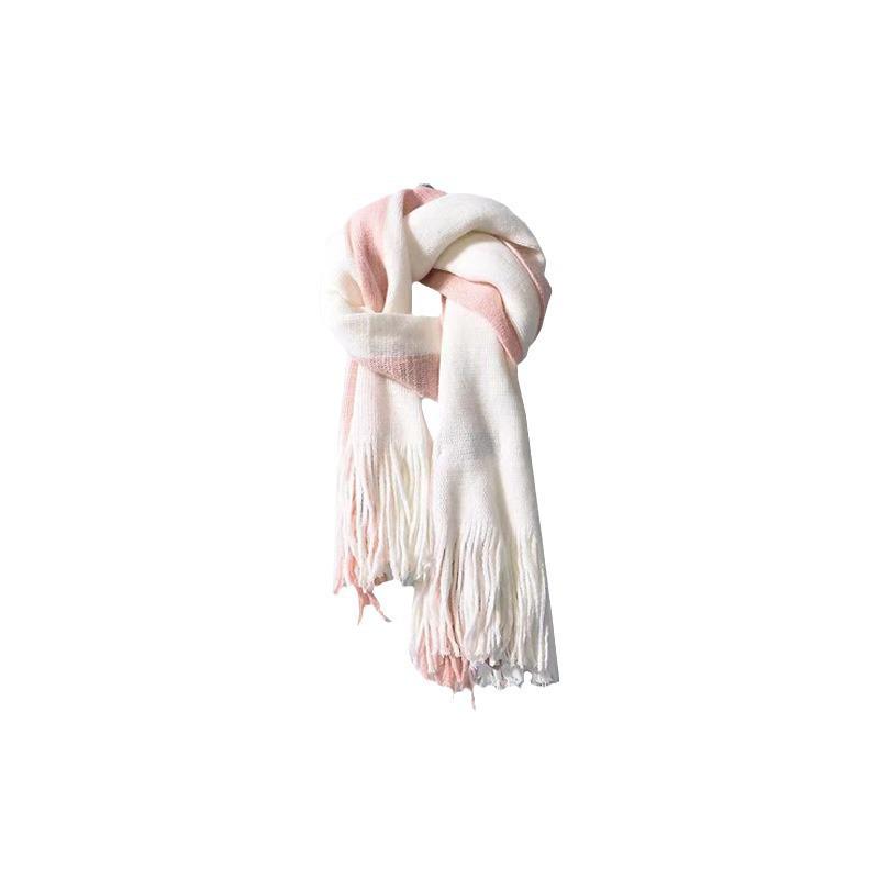 Korean Style Thick Color Block Knitted Scarf for Women, Classic Versatile Imitation Cashmere Winter Shawl
