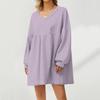 Women's Fashion Casual Large Solid Color Sweatshirt V-Neck Long Sleeve Loose Dress