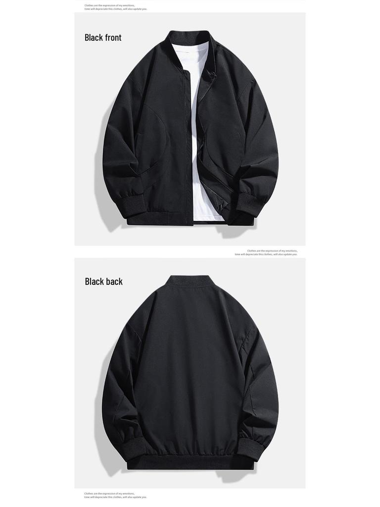 Męska Kurtka Baseballowa Jednokolorowa Trendy Duży Rozmiar – Stylowy Luźny Bomber na Jesień