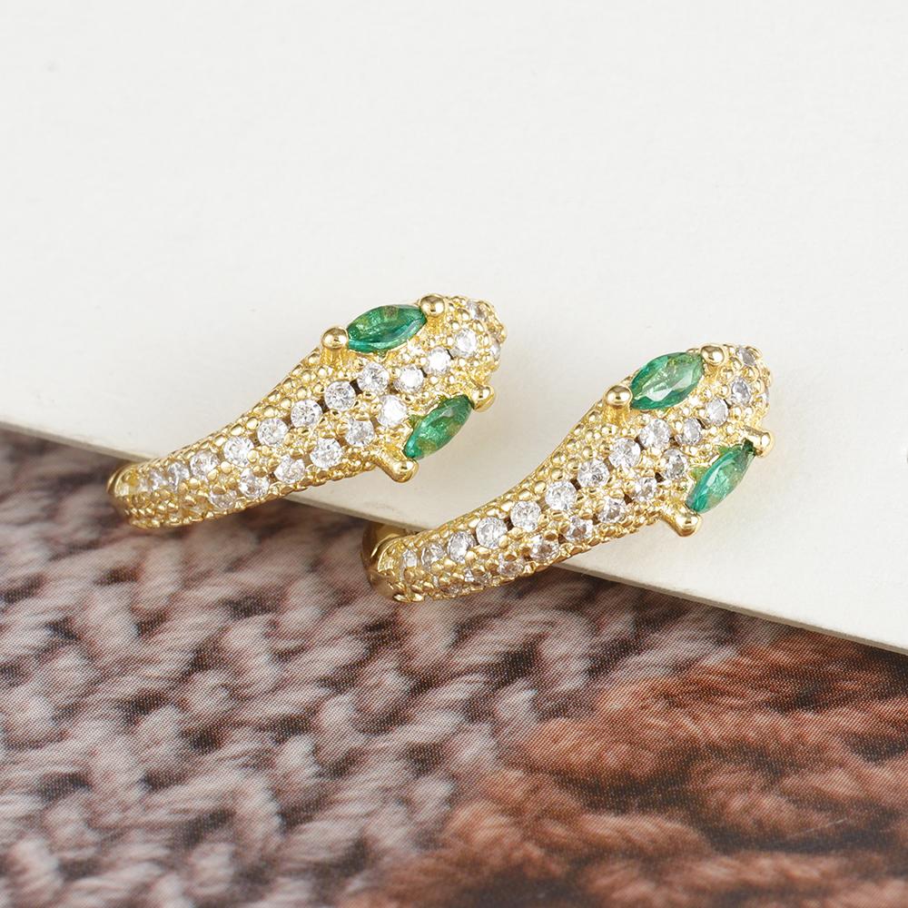 High Quality Green Crystal Zirconia Snake Hoop Earrings for Women Fashion Chic Animal Party Jewelry Accessories