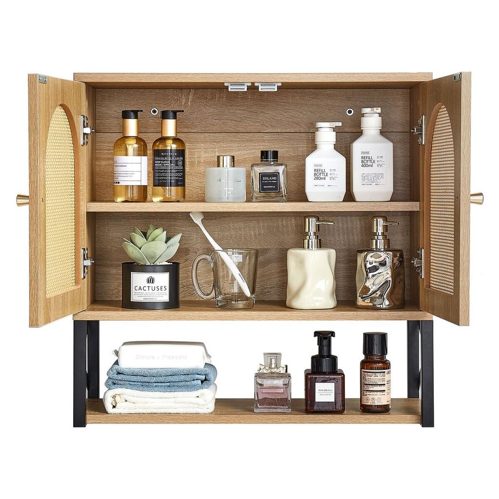 Bathroom Wall Cabinet, with 2 Doors and Adjustable Shelf, Over the Toilet Storage Medicine Cabinet Wall Mounted, Hanging Organizer with Shelves & Open