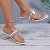 Fashion Rhinestone Transparent Heeled Sandals Women 2025 Summer Fashion Chunky High Heel Slippers Woman Square Toe Crystal Party Shoes