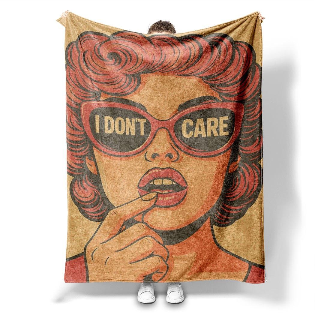 

I Don t Care Retro Girl Print Flannel Throw Blanket Soft Cozy Fleece for Home Office Sofa Car Gift 130x150cm51x59in