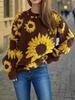 Autumn and winter new top sunflower jacquard round neck long sleeved knitted pullover sweater for women 3589