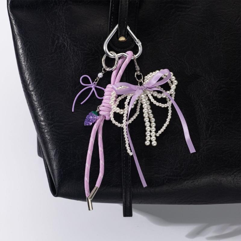 Lovely Heart Keychain Bows Keyring Braided Rope Bag Charm Bag Pendant Ornaments Car Keychain Decorations