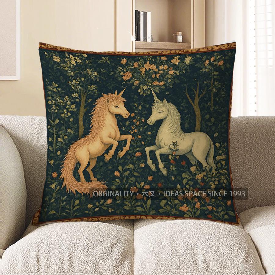 Home Decor Unicorns in Floral Forest Pillow Cover Pattern Cushion Cover Suitable for Sofa Bedroom Car Pillow Cover