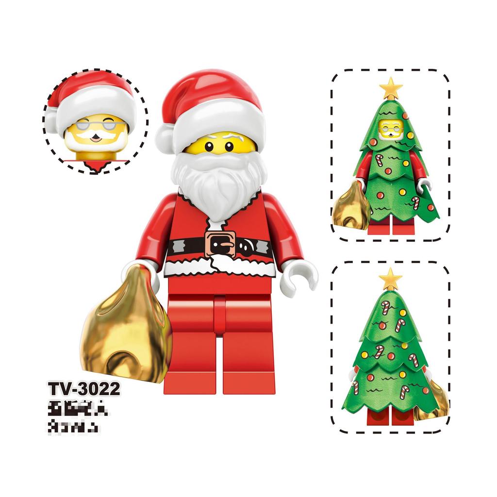 3 Christmas Series Holiday Elf Santa Claus Assembled Building Block Figure Bag