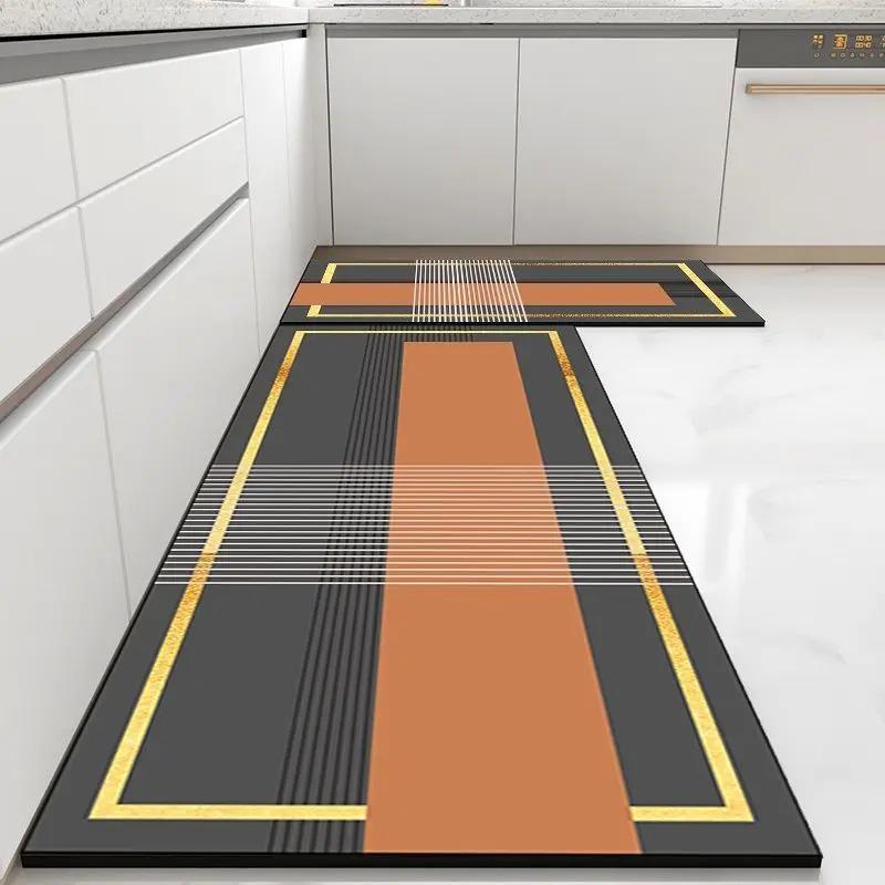 Pvc Kitchen Carpet Non-slip Oil-proof Rug Waterproof Leather Floor Mat Modern Long Strip Carpets Alfombra De Cocina