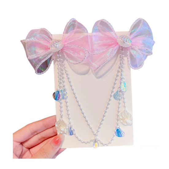 

Шпилька для волосся дівчинки Бантик Морська зірка Мушля Ланцюжок з штучними перлами Декор Дитяча заколка для волосся Головний убір принцеси Аксесуари для волосся A