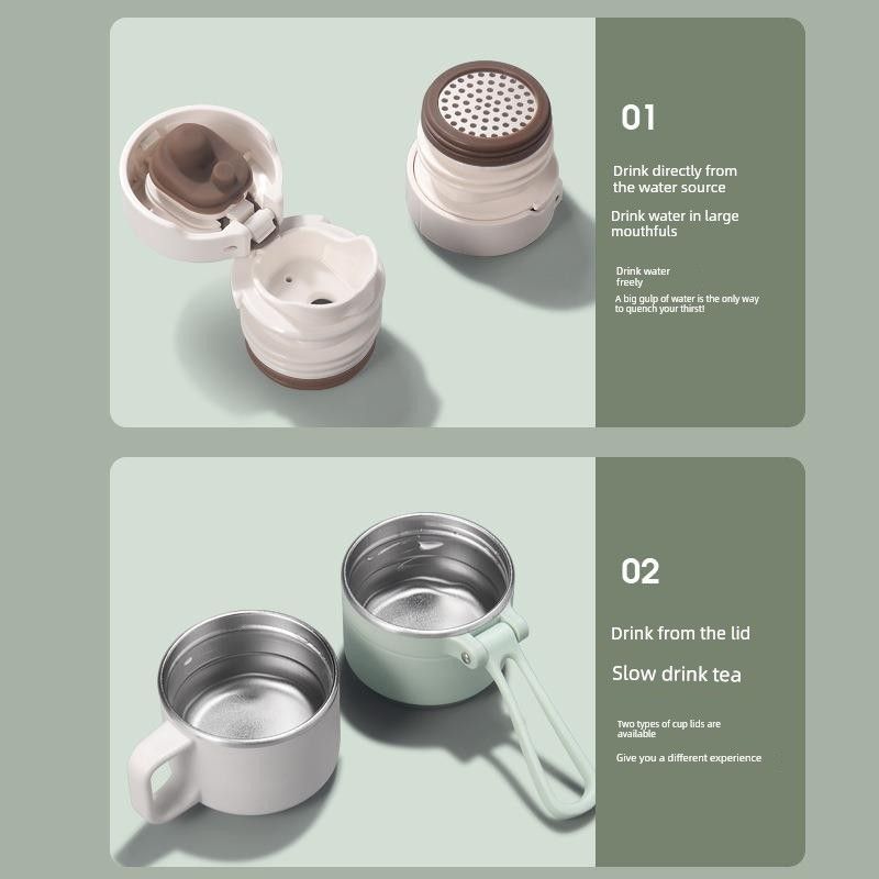 316 Large-Capacity Thermos Cup for Men, High-Looking Stainless Steel Water Cup for Women, One Lid, Dual Drinking Options, Customizable