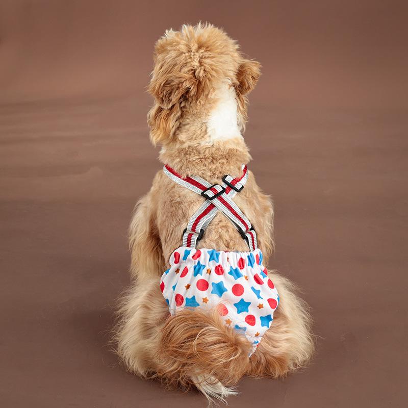 Large Dog Washable Menstrual Pants with Suspenders - Reusable and Safe Pet Physiological Wear.