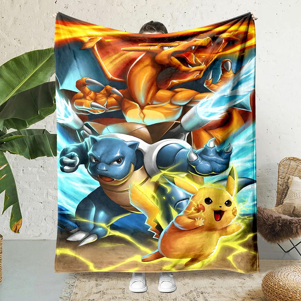 1PC Japanese Cartoon Pokemon Charizard Dragon Fluffy Soft Flannel Blanket Sofa Adult Blanket Office Lunch Break Blanket Gift