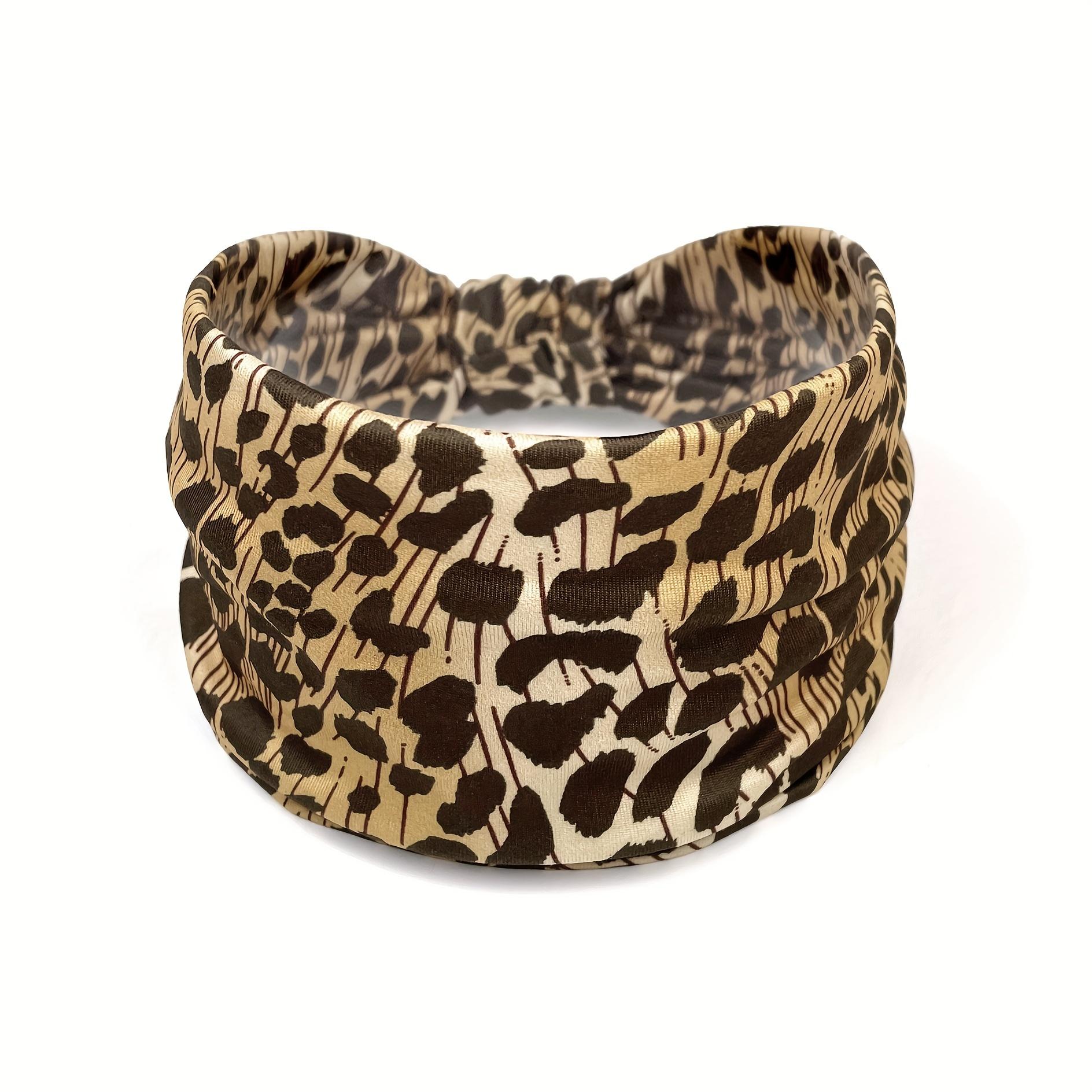 

1шт Стильна широка пов язка на голову з леопардовим принтом для жінок - Еластична, нековзна, вологовідвідна пов язка для волосся для йоги та тренувань - М яка трикотажна тканина з поліестеру