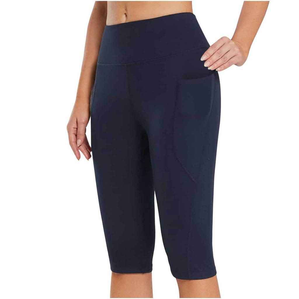 2026 Summer Women's Solid Color Pocket Yoga Capri Pants