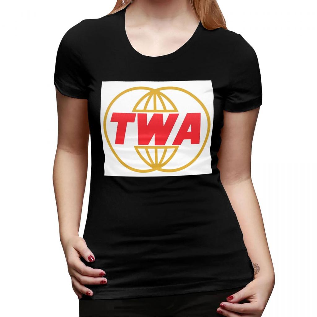 TWA Airlines Vintage Log TShirt for Women Round Neck Streetwear T Shirts Womens Short Sleeve Summer Clothes Tops