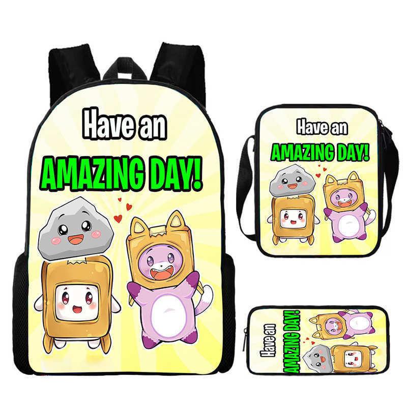Lankybox Cartoon Pattern Backpack Shoulder Bag Pencil Case Three Piece Set