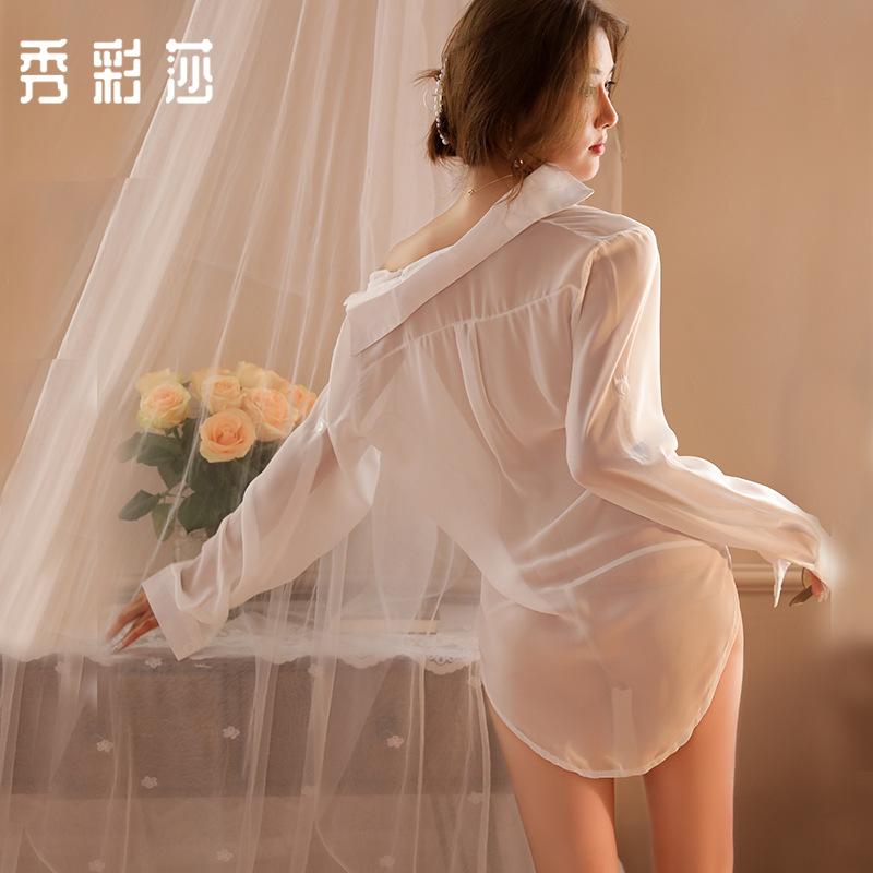 Sex underwear female sexy scheming backless boyfriend wind shirt chiffon large size pure desire temptation perspective uniform suit